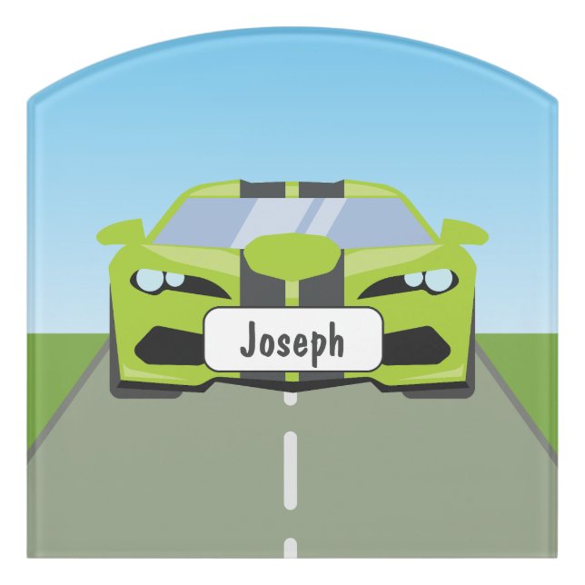 Door Sign - Boy's Name and Sport Car, Personalized (Contour Front)