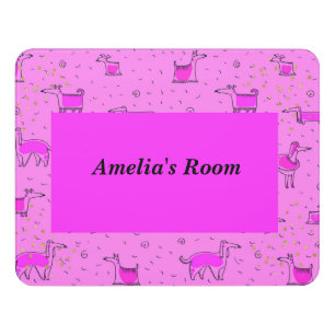 Door Sign for a Young Girl in Hot Pink w/ Dogs