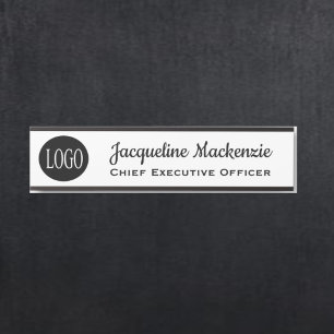Door Sign for Office w/ Logo Name Plate B&W White