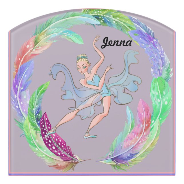 Door Sign for Young Girl with Ballerina & Feathers (Contour Front)
