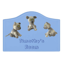 Door Sign - Stuffed Kitten Toys and Name in Blue