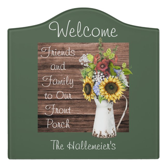 Door Sign Sunflower Welcome Friends & Family (Large Crest Front)