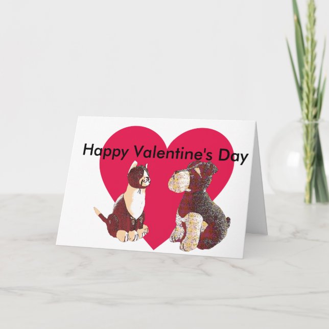 Door Stop Dog and Cat Editable Valentine's Card (Front)