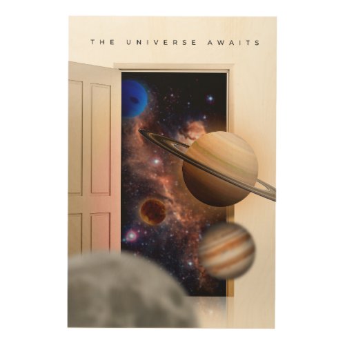 door to the gateway to the galaxy and the planets wood wall art