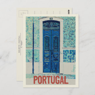Door, traditional tiles in Portugal illustration Postcard