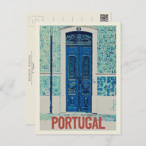 Door traditional tiles in Portugal illustration Postcard