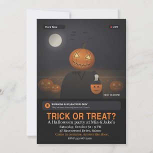 Doorbell Cam Pumpkin Head Scary Halloween Party Invitation