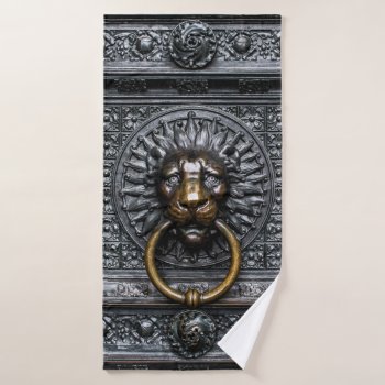 Doorknocker Lion - Black / Gold Bath Towel by BonniePhantasm at Zazzle