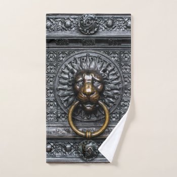 Doorknocker Lion - Black / Gold Hand Towel by BonniePhantasm at Zazzle