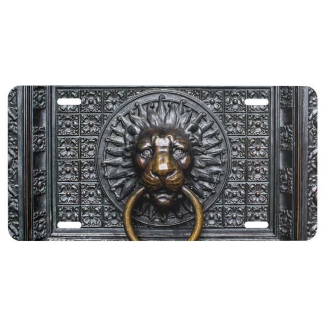Doorknocker Lion - Black / Gold License Plate (Front)