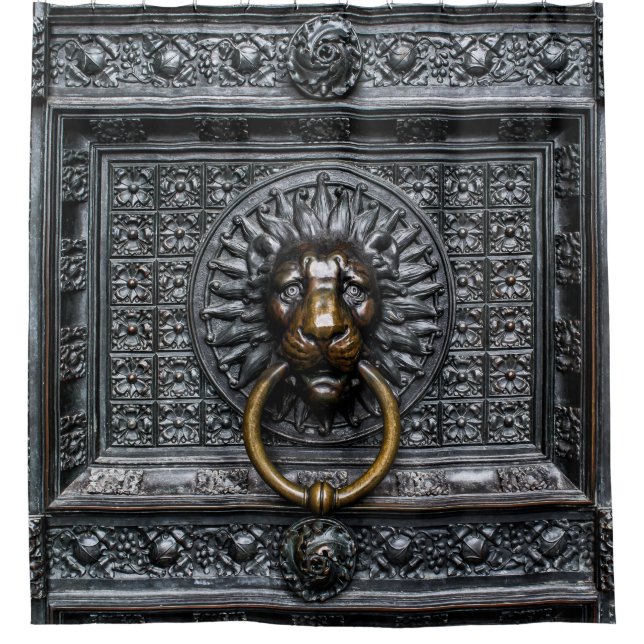 Doorknocker Lion - Black / Gold Shower Curtain (Front)