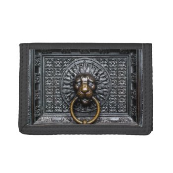 Doorknocker Lion - Black / Gold Tri-fold Wallet by BonniePhantasm at Zazzle