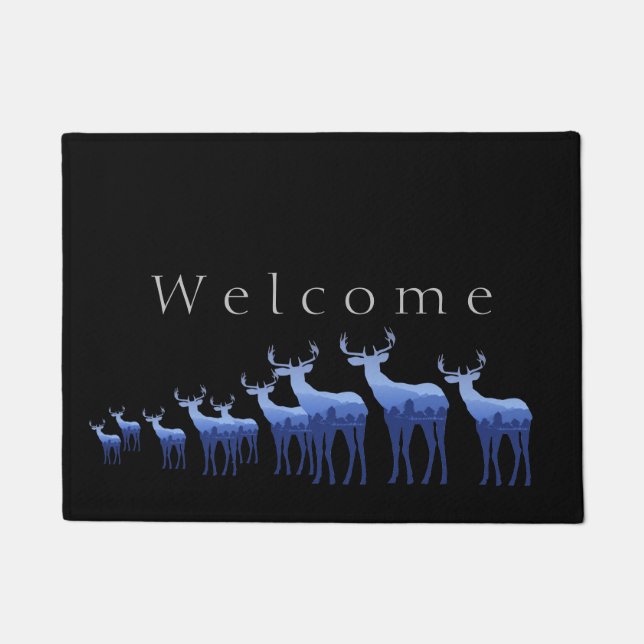 Doormat-Blue Deer/Elk Welcome Doormat (Front)