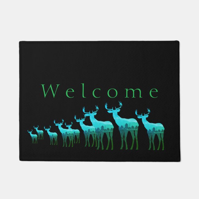 Doormat-Blue-Green Deer/Elk Welcome Doormat (Front)