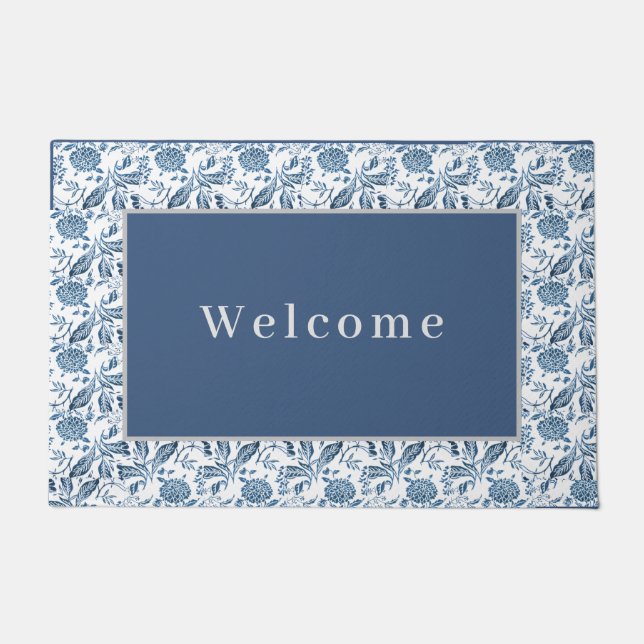 Doormat Blue-Grey Floral (Front)
