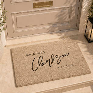 Doormat   Custom Newlywed Couple Last Name Coir Fiber Doormat