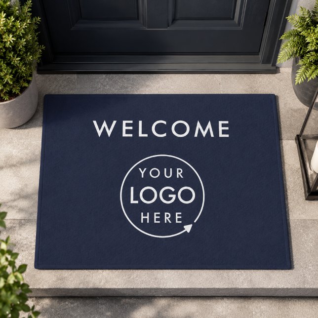 Doormat | Custom Welcome Logo Store Entrance Mat (Navy welcome logo doormat for office lobbies, boutiques, salons, cafes, and studios.)