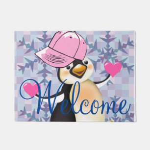 Doormat Happy Valentine's Day Penguin Hearts