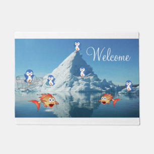 Doormat Happy Valentine's Day Penguin Hearts