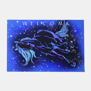 Doormat Horse Running Blue Starry Night Welcome