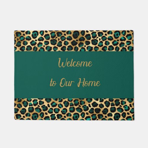 Doormat in Faux Gold and Teal Leopard Design