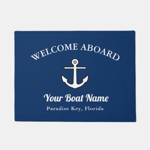 Doormat Navy Blue Welcome Aboard Anchor Boat Name 