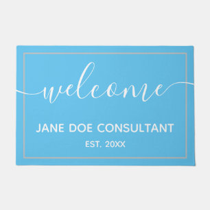 Doormat - Personalized Welcome Sky Blue + White