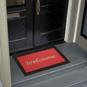 Doormat Welcome Red Gold Black