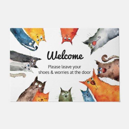 Doormat with cats designed by Roommates Haven