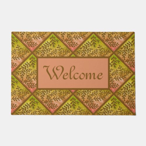 Doormat with foliage in lime brown and peach