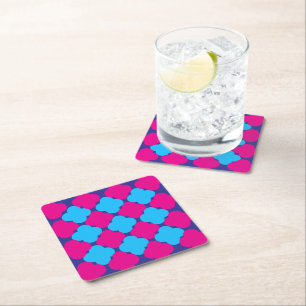 Dopamine Colors Quatrefoil Hot Pink Blue Kitchen Square Paper Coaster