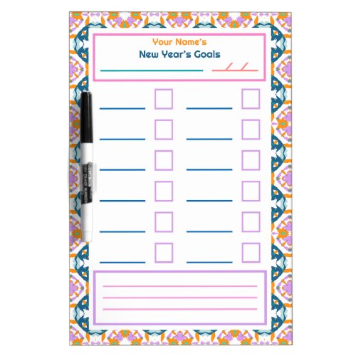 Dopamine Decor Pink Blue New Year Goals Planner Dry Erase Board