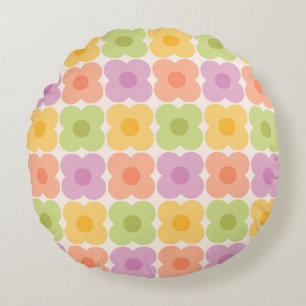 Dopamine Decor Retro Floral 70s Pastel Geometric Round Pillow