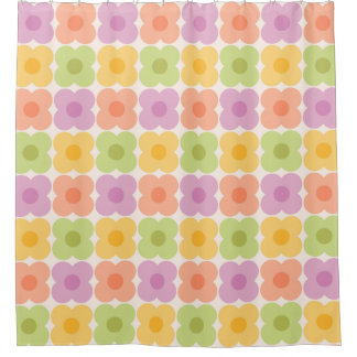 Dopamine Decor Retro Floral 70s Pastel Geometric Shower Curtain