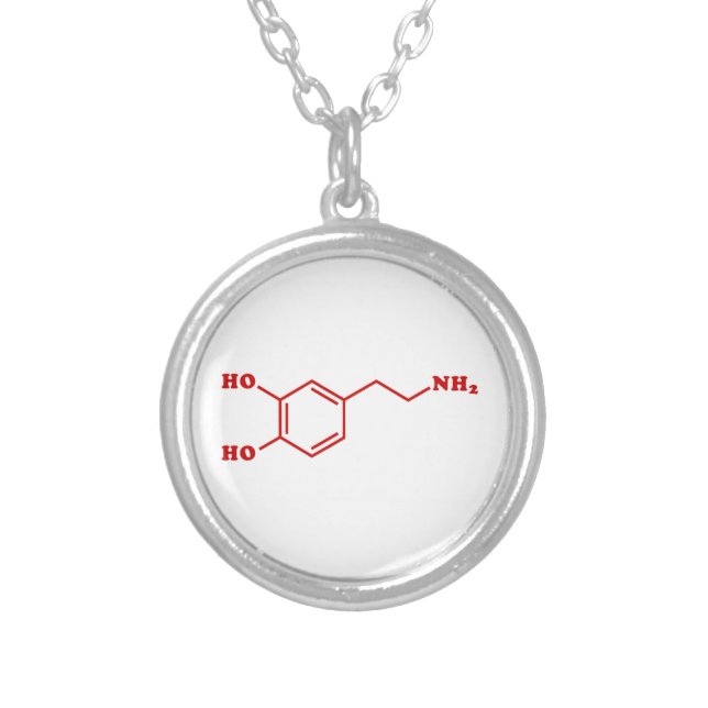 Dopamine Molecular Chemical Formula Silver Plated Necklace (Front)