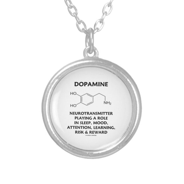 Dopamine Neurotransmitter (Chemical Molecule) Silver Plated Necklace (Front)