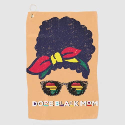 Dope Black Mom Black Afro Messy Bun Kente Colors Golf Towel