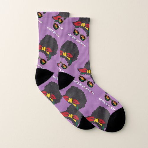 Dope Black Mom Black Afro Messy Bun Kente Colors Socks