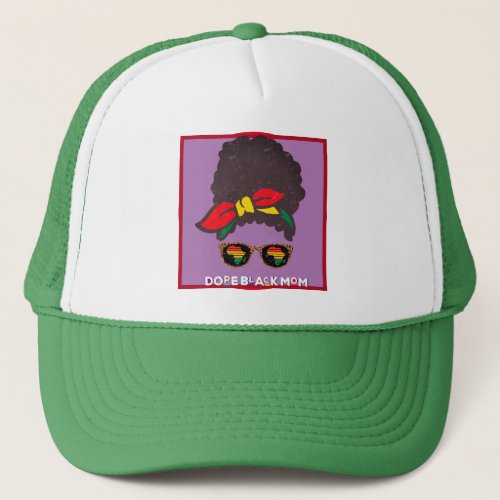 Dope Black Mom Black Afro Messy Bun Kente Colors Trucker Hat