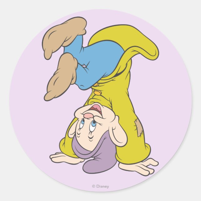 Dopey Doing a Head Stand Classic Round Sticker (Front)