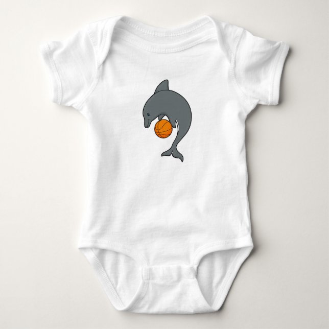 Dophin as Basketball player with Basketball Baby Bodysuit (Front)