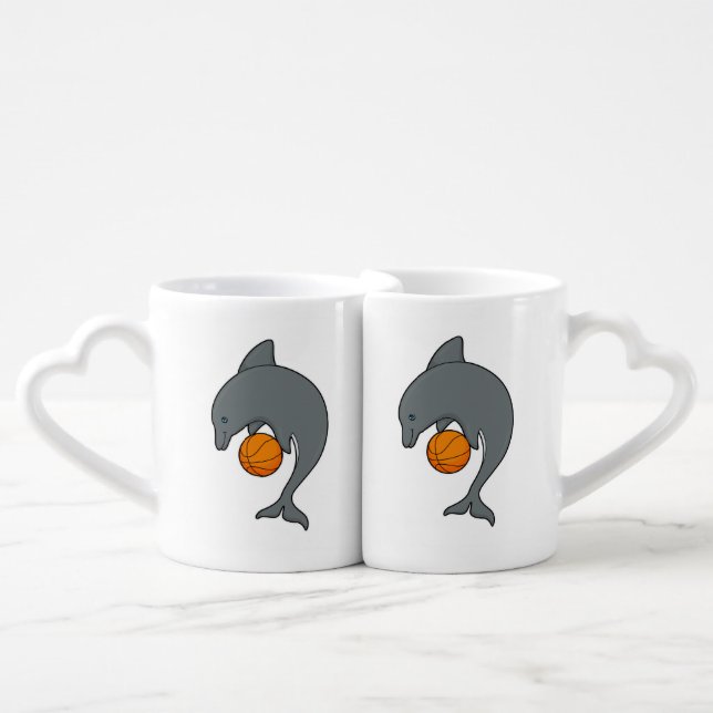 Dophin as Basketball player with Basketball Coffee Mug Set (Front Nesting)