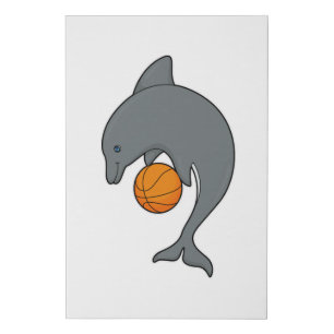 Dophin as Basketball player with Basketball Faux Canvas Print