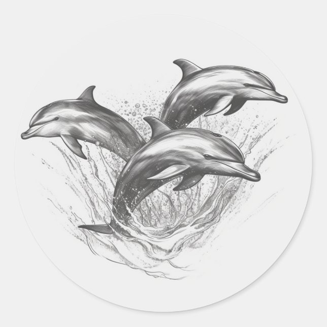Dophin Group Black and White Stencil Art Classic Round Sticker (Front)