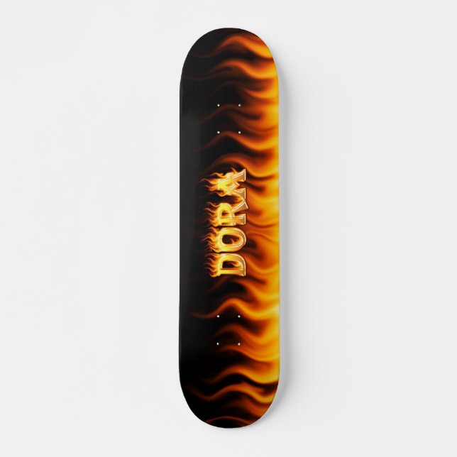 Dora skateboard fire and flames design deck (Front)