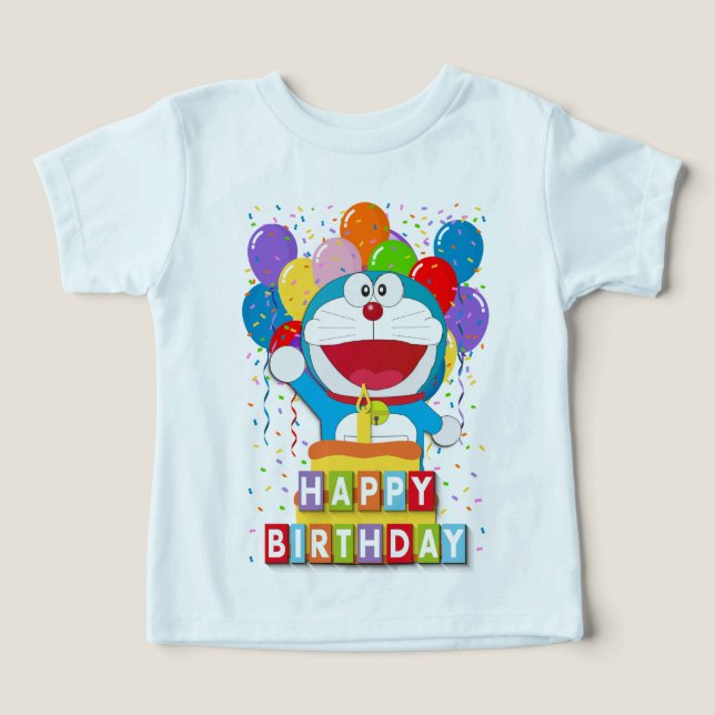 Doraemon with Cake and Balloon Art Toddler T-shirt (Design Front)