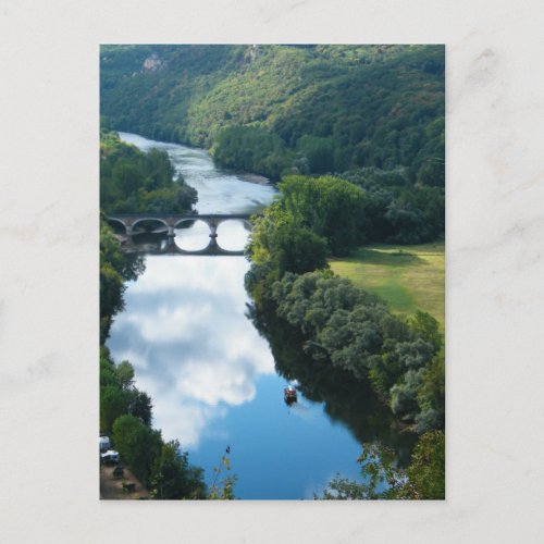 Dordogne Chateau Castle River Boat Bridge Water Postcard