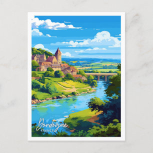 Dordogne France Travel Vintage Illustration Postcard
