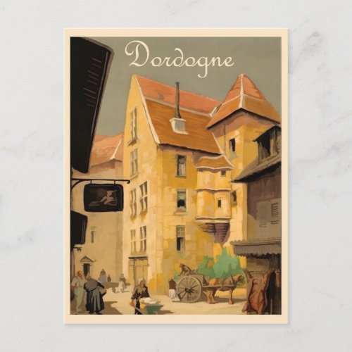 Dordogne tour city housesFrance vintage travel Postcard