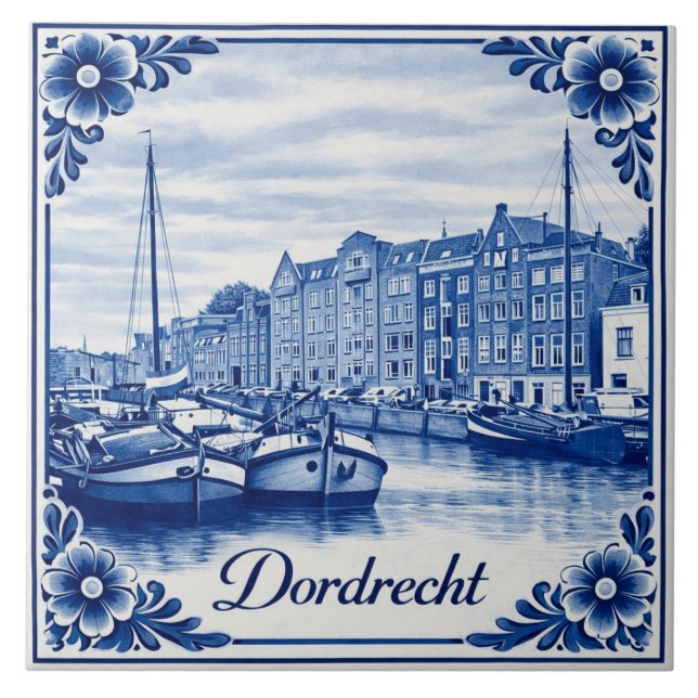 Dordrecht Delft Blue style Ceramic Tile (Front)